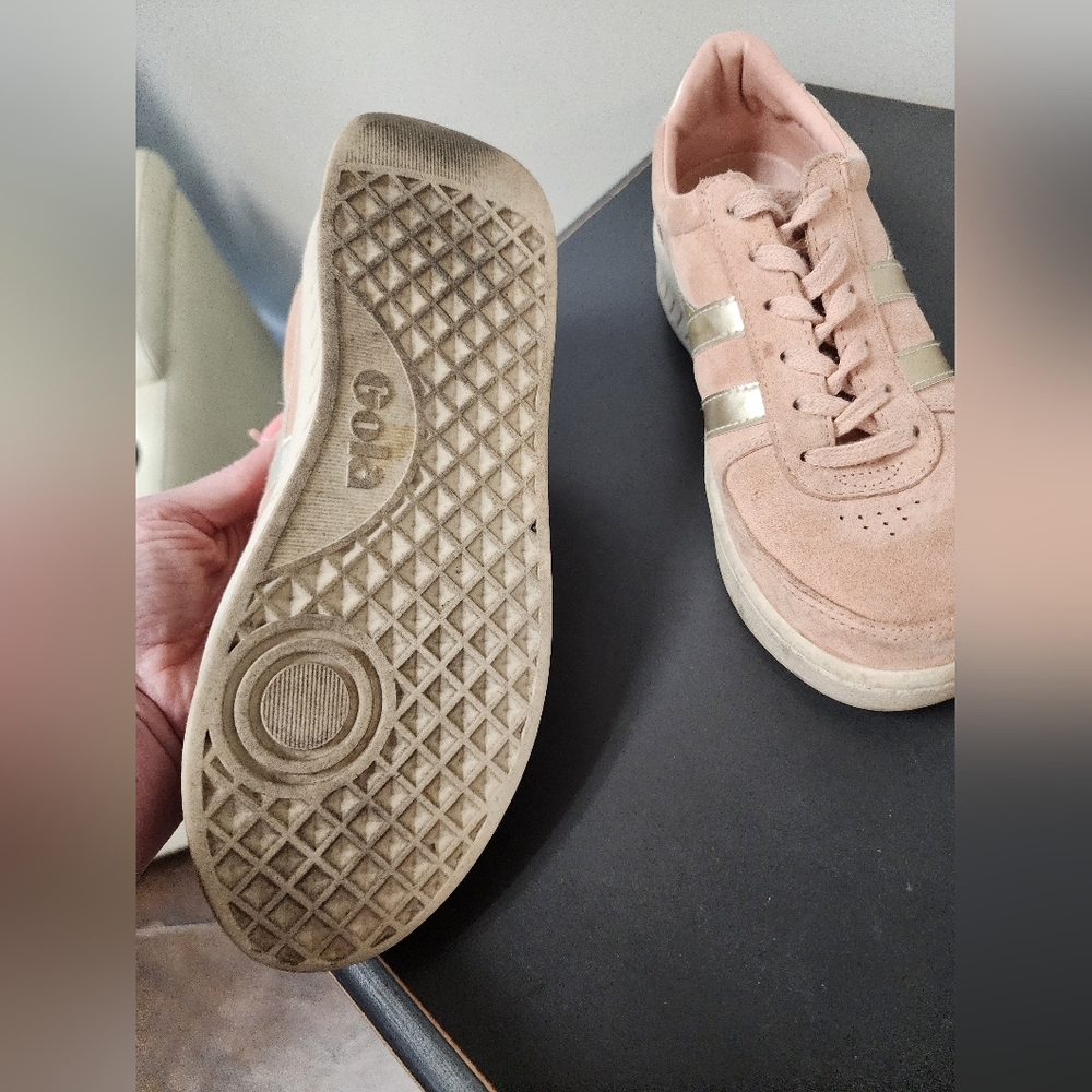 Gola Grandslam Pearl Pink Suede Sneakers Gold Stripe Size 7 - Picture 5 of 10